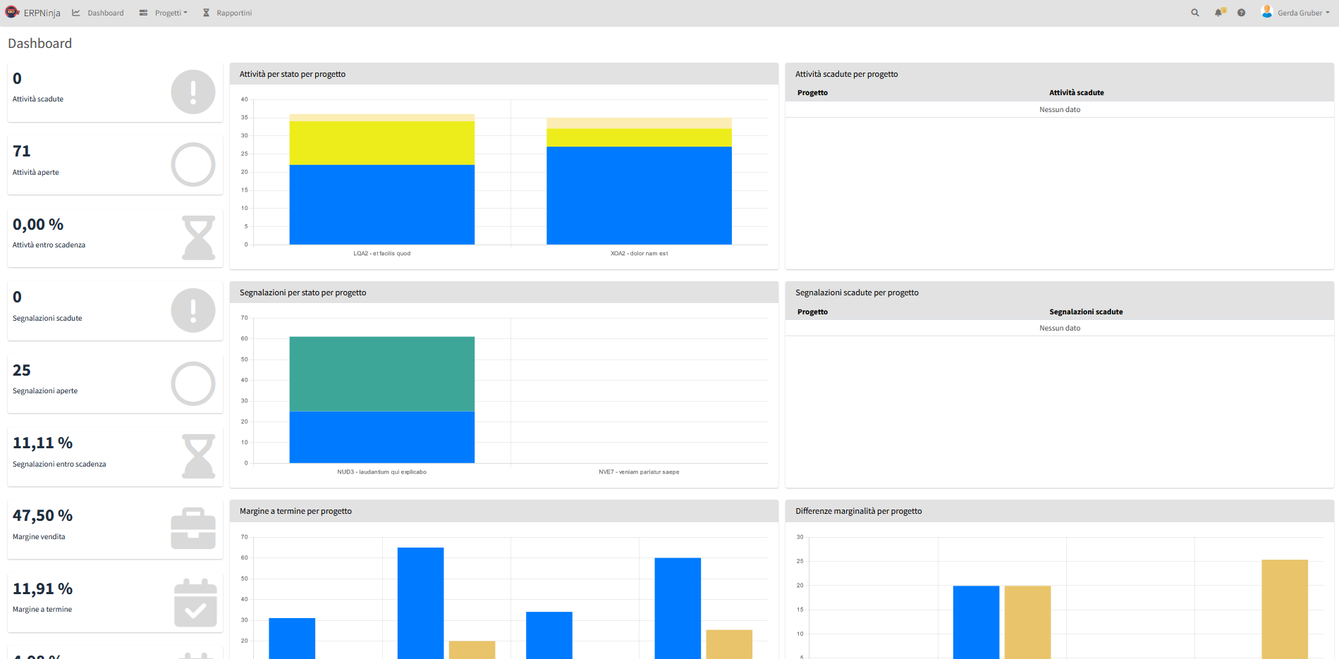 Dashboard dei progetti